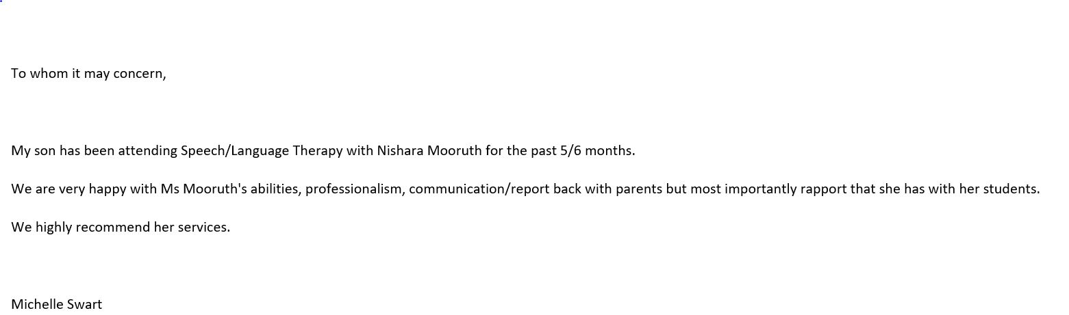 Testimonial for Nishara Mooruth